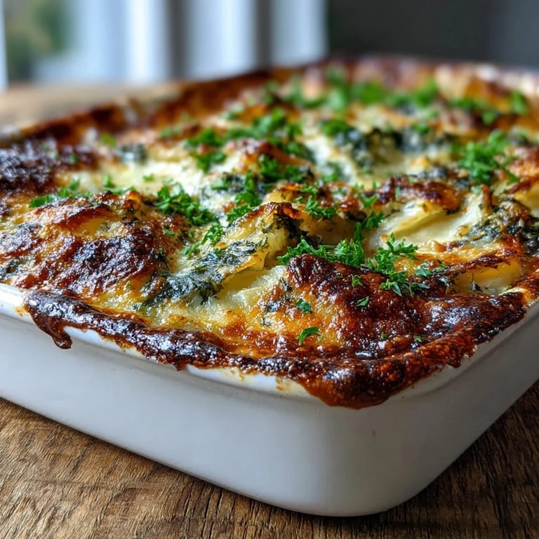 Savory Garlic Herb Cabbage Potato Gratin with a bubbling golden crust.
