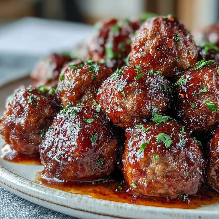 Tempting hot honey peach meatballs served warm, a perfect appetizer or main.