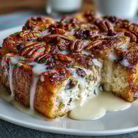 Golden-baked blueberry French toast casserole, with juicy berries and vanilla custard, ready for a festive Mother's Day brunch.