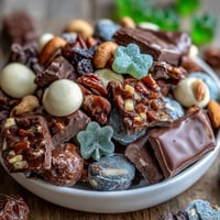 Festive St. Patrick's Day charcuterie board with green candies, cookies, and themed treats arranged for a party spread.