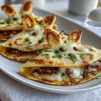 Adorable bunny-shaped quesadillas filled with melted cheese and colorful bell peppers, perfect for Easter fun.